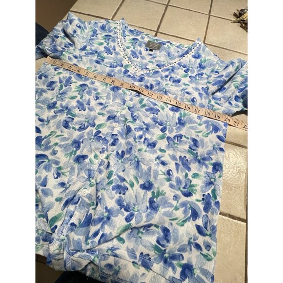 Berkley Jensen Womens Floral V-Neck Pullover Button-Down Blouse W Lace Trim Med - Picture 9 of 16